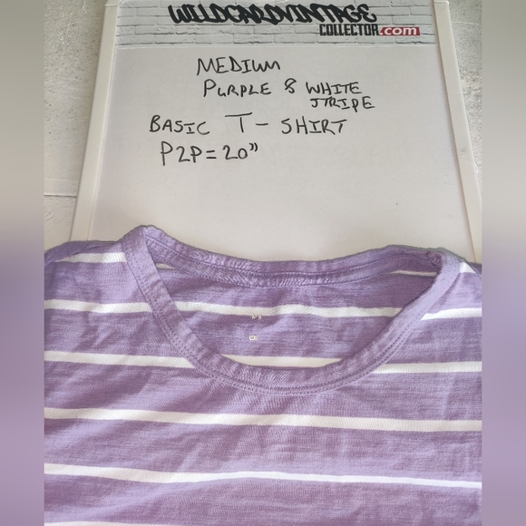 Purple white striped T-Shirt | Size Medium - Picture 2 of 2